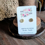 Birth Flower Studs+ Charm Necklace Set