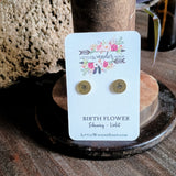 Birth Flower Studs+ Charm Necklace Set