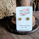 Birth Flower Studs+ Charm Necklace Set