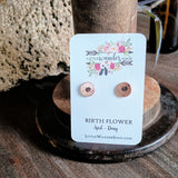 Birth Flower Studs+ Charm Necklace Set