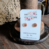 Birth Flower Studs+ Charm Necklace Set
