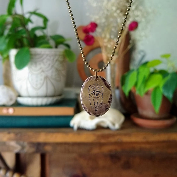 Lotus Moon Oval Pendant Necklace