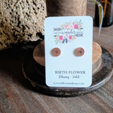 Birth Flower Studs+ Charm Necklace Set