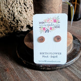 Birth Flower Studs+ Charm Necklace Set