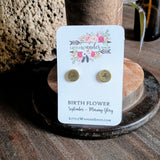 Birth Flower Studs+ Charm Necklace Set
