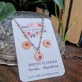Birth Flower Studs+ Charm Necklace Set
