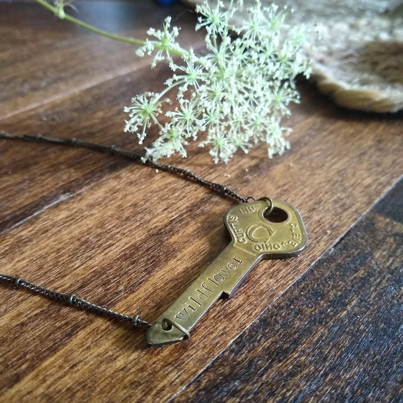 Vintage Key Bar Necklace - Horizontal