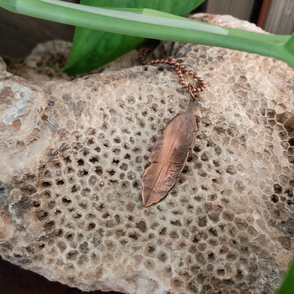 Rustic Copper Feather Pendant