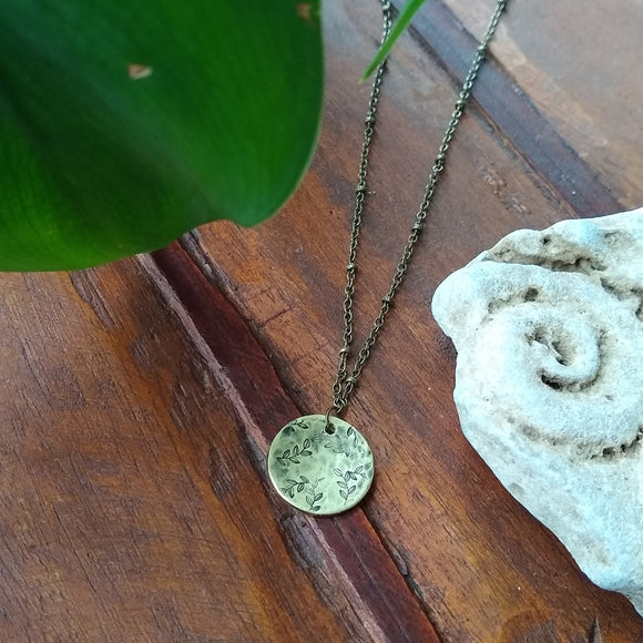 Brass Foliage Disc Necklace